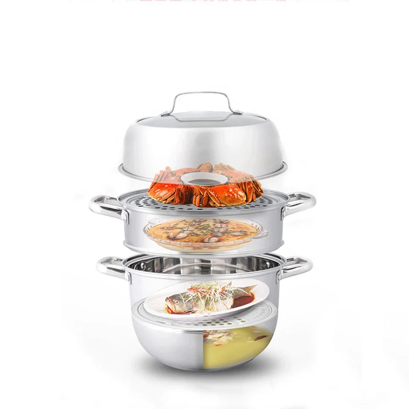 1 set 3-Tier Stainless Steel Steamer Set - Easy Chinese Kitchen Cooking  with Non-Stick Pot and Lids